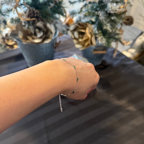 Sterling Silver Baguette Station Bracelet In Emerald - Picture 4 of 5